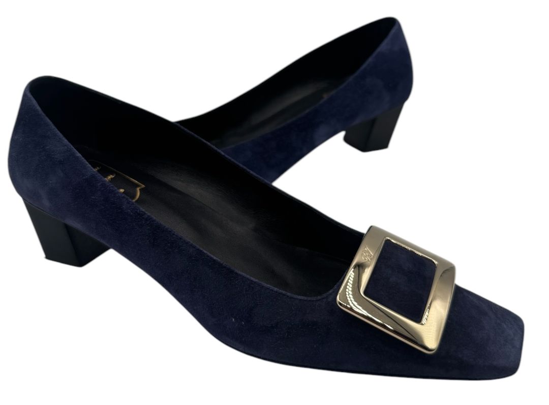Roger Vivier “Belle Vivier” Navy Suede Buckle Pumps – Size 41 (Made in Italy)