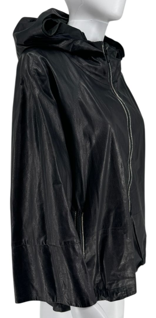 Brunello Cucinelli Blue/Black Leather Hooded Jacket – Size IT 42 (US 6)