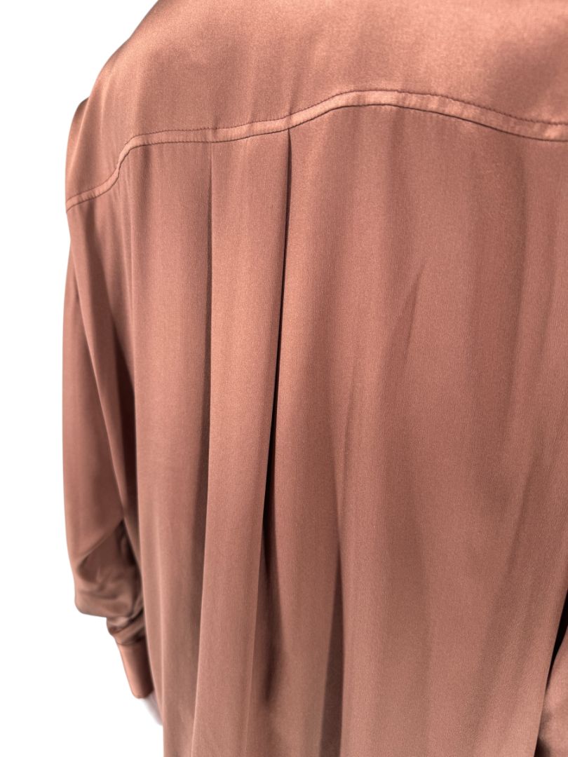 Brunello Cucinelli Silk Epaulet Blouse in Mahogany – Size XS