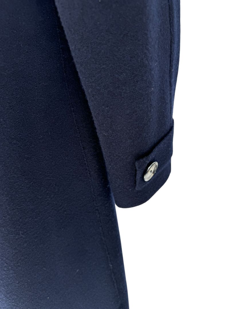Giorgio Armani Navy Wool-Cashmere Coat with Leather Trim – Size 44