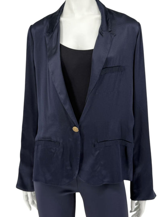Lanvin Navy Silk Blazer with Gold Buttons – Size FR 42