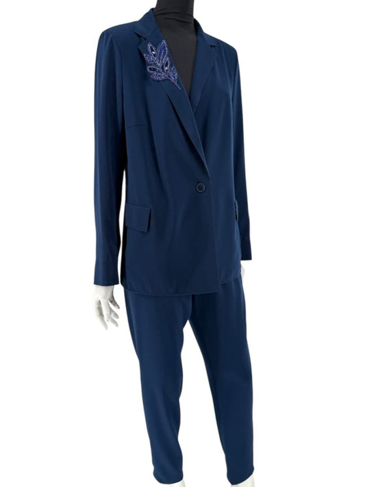 Akris Punto Navy Beaded Blazer & Pants Suit Set – Size US 10