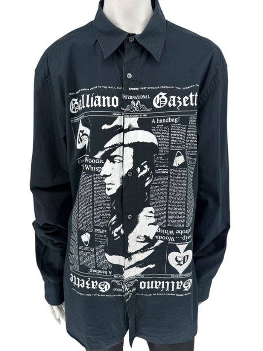 Galliano Gazette Oversized Graphic Cotton Shirt – Size 54 (Men's)