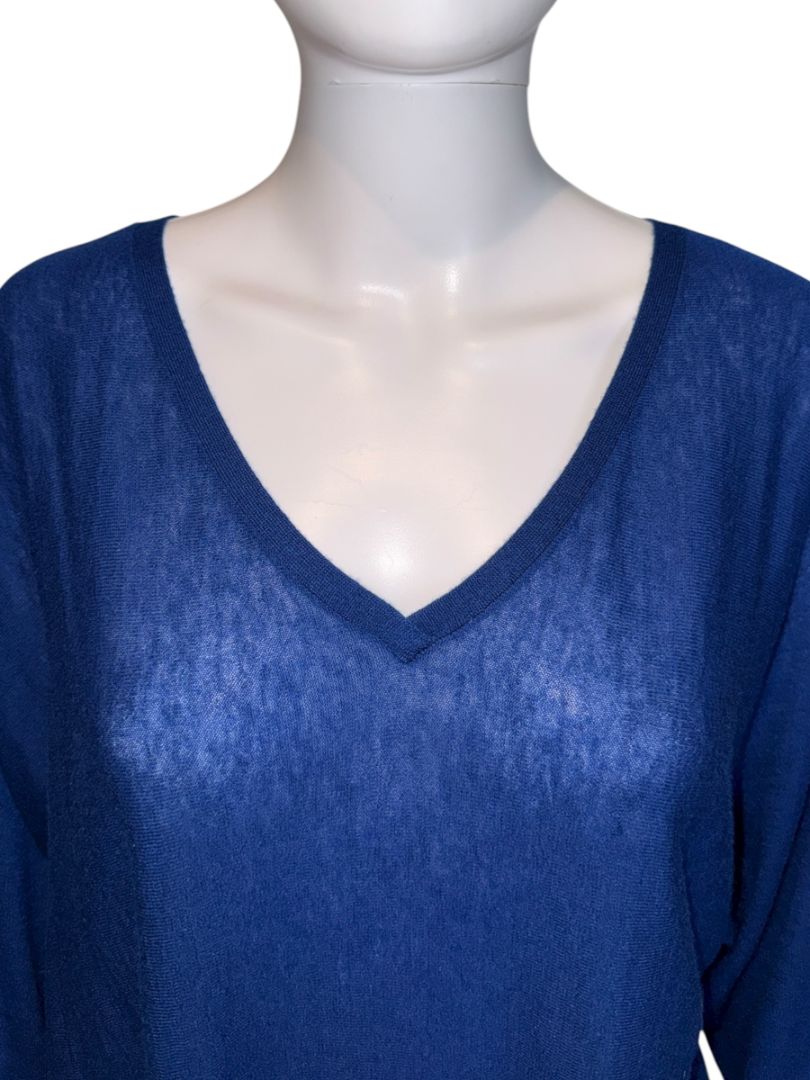 Magaschoni Royal Blue Lightweight V-Neck Knit Sweater – Size Large