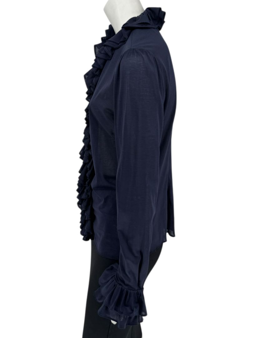 Ralph Lauren Collection Ruffled Cotton Blouse – Navy - Size L