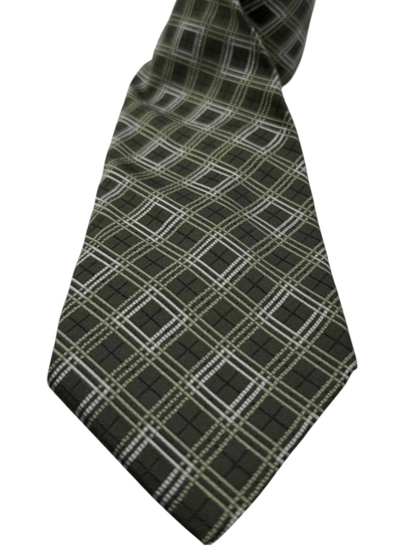Burberry London Olive Green Geometric Plaid Silk Tie