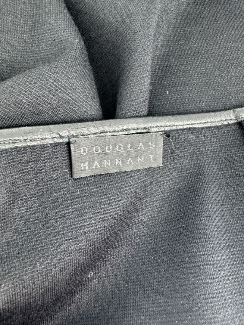 Douglas Hannant Black Wool Wrap-Style Skirt with Nappa Leather Trim – Size 14