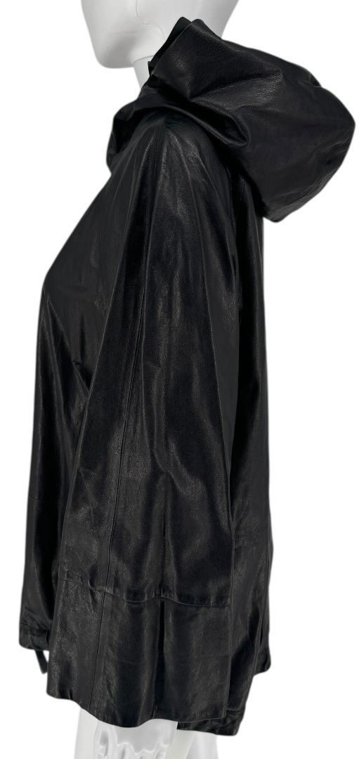 Brunello Cucinelli Blue/Black Leather Hooded Jacket – Size IT 42 (US 6)
