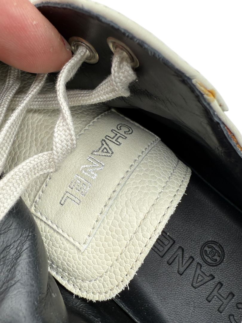 BNIB CHANEL Caviar Quilted CC Sneakers in Dark White – Size 40