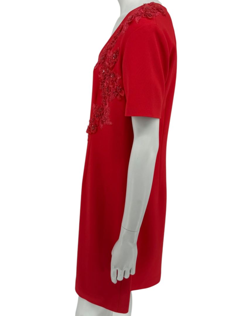 Pamella Roland Red Embellished V-Neck Shift Dress – Large