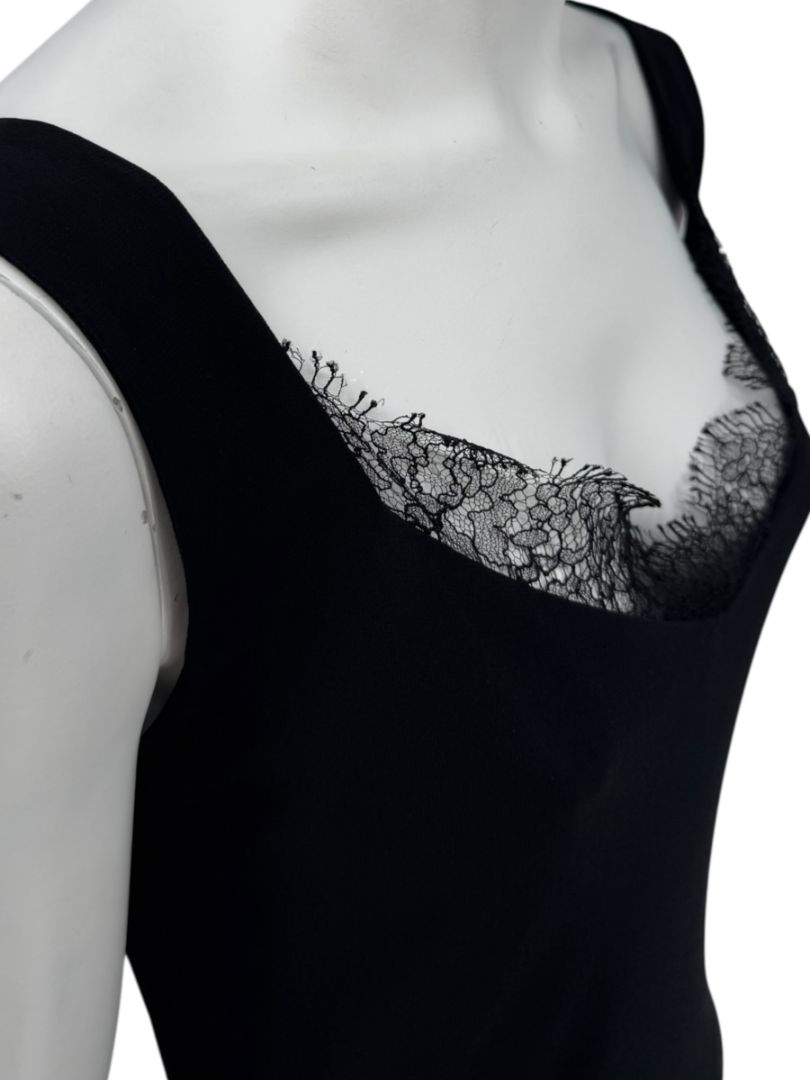 Lida Baday Black Sleeveless Midi Dress with Lace Trim – Size M