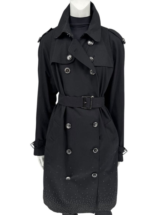 Burberry London Black Cotton Trench Coat with Crystal Bead Hem – Size USA 14 / IT 48
