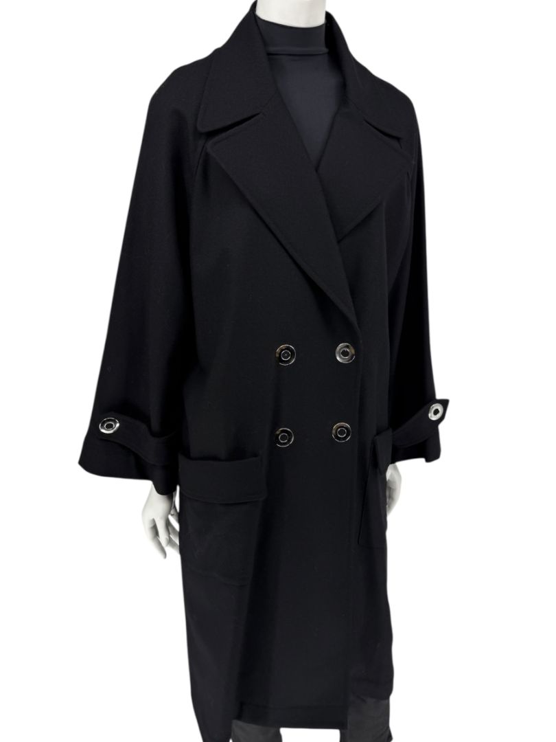 Pamella Roland Black Double-Breasted Grommet Detail Coat – Large