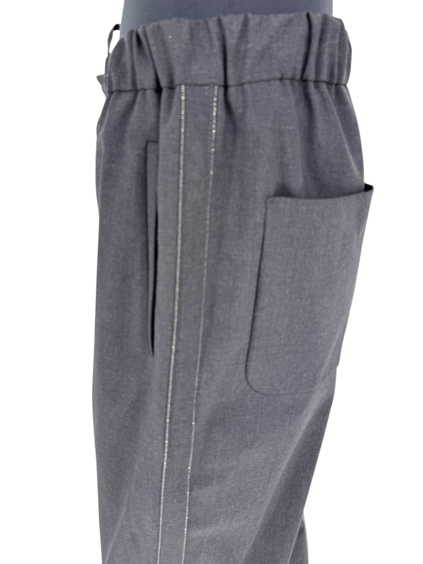 Brunello Cucinelli Charcoal Gray Wool-Blend Drawstring Pants – Size 8 (IT 44)