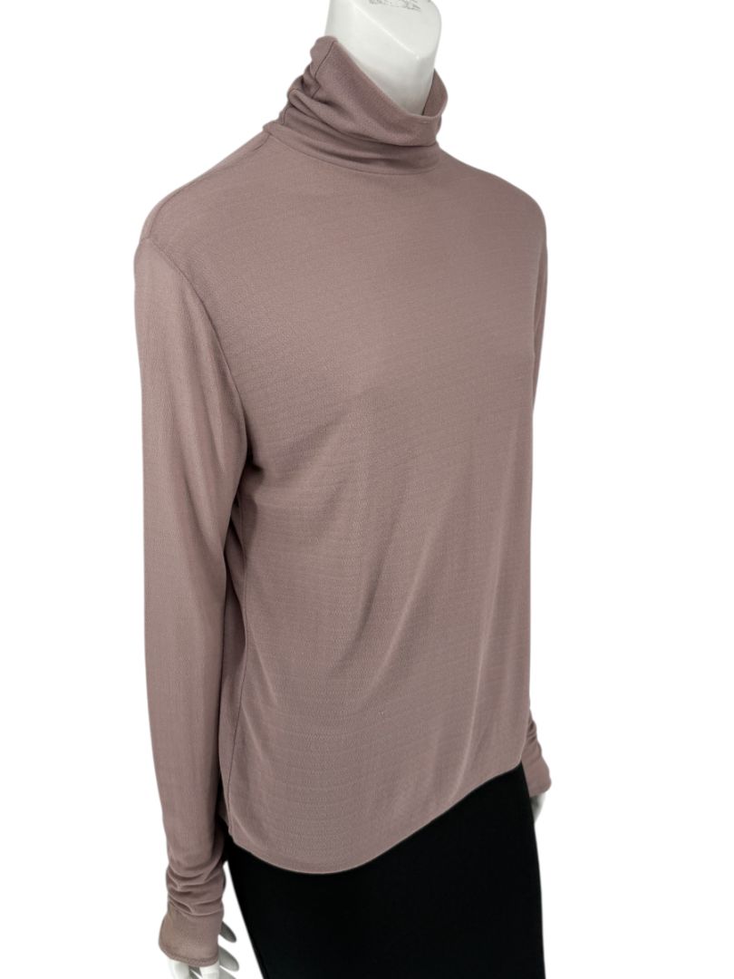 Zenobia Taupe Silk Turtleneck Blouse – Size XL