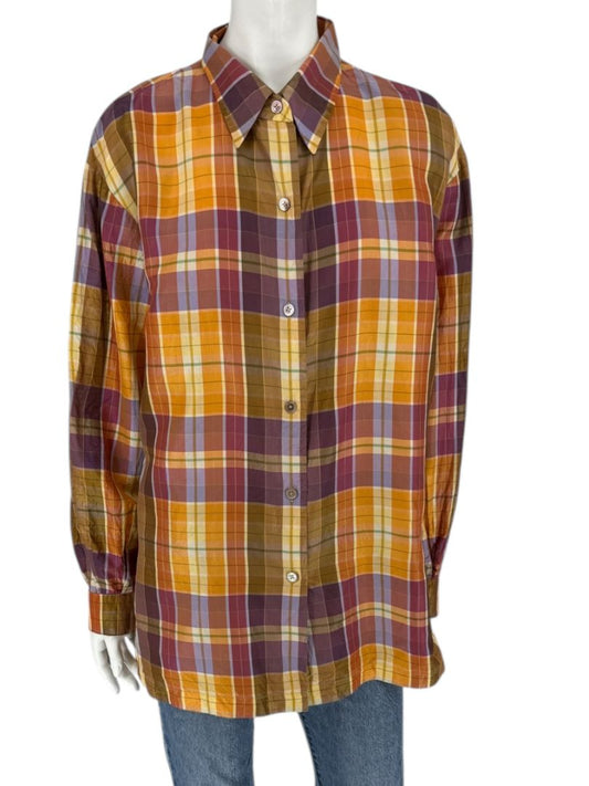 Linda Allard for Ellen Tracy 100% Silk Plaid Button-Up Shirt – Size 14