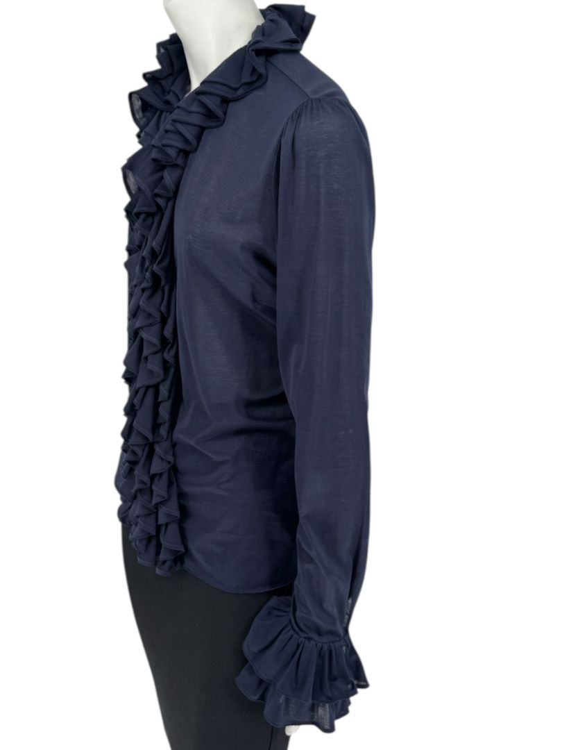 Ralph Lauren Collection Ruffled Cotton Blouse – Navy - Size L