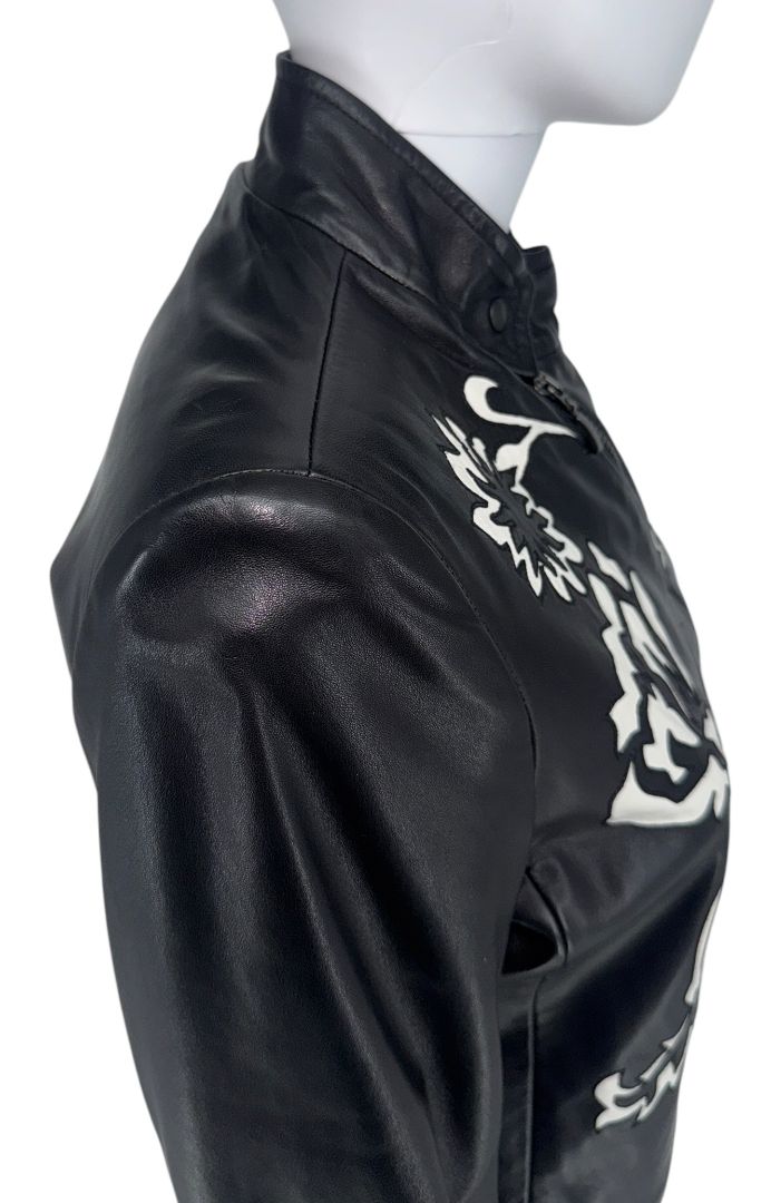 Giorgio Armani Black Lambskin Leather Floral Jacket – Size 40 (IT)