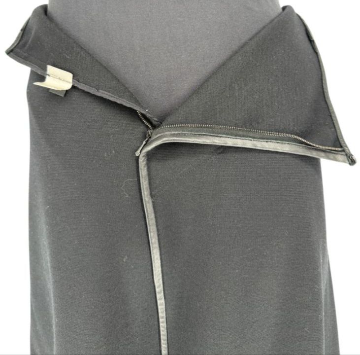 Douglas Hannant Black Wool Wrap-Style Skirt with Nappa Leather Trim – Size 14