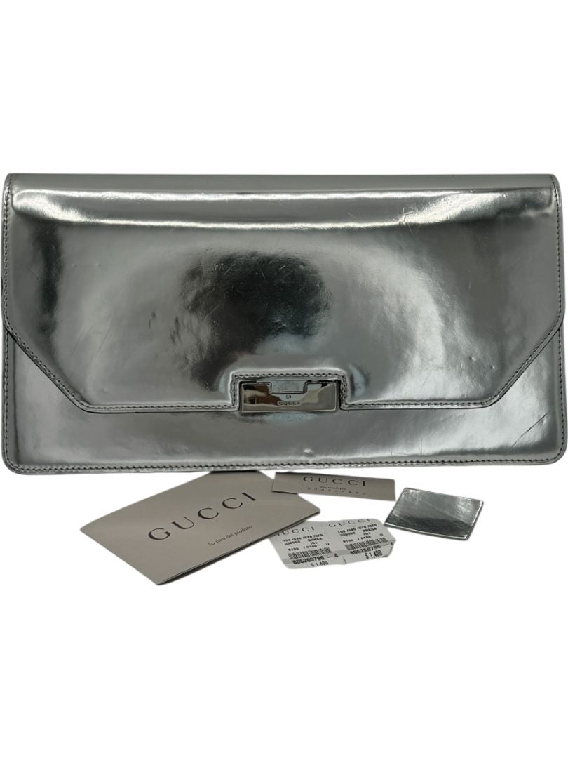 Gucci Metallic Silver Leather Clutch
