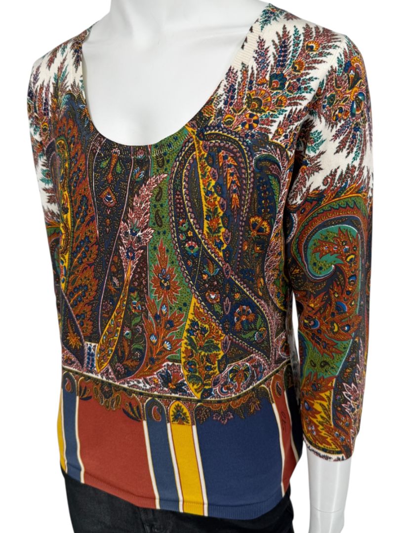 Etro Milano Multicolor Paisley Silk Knit Top – Size 46 (IT)
