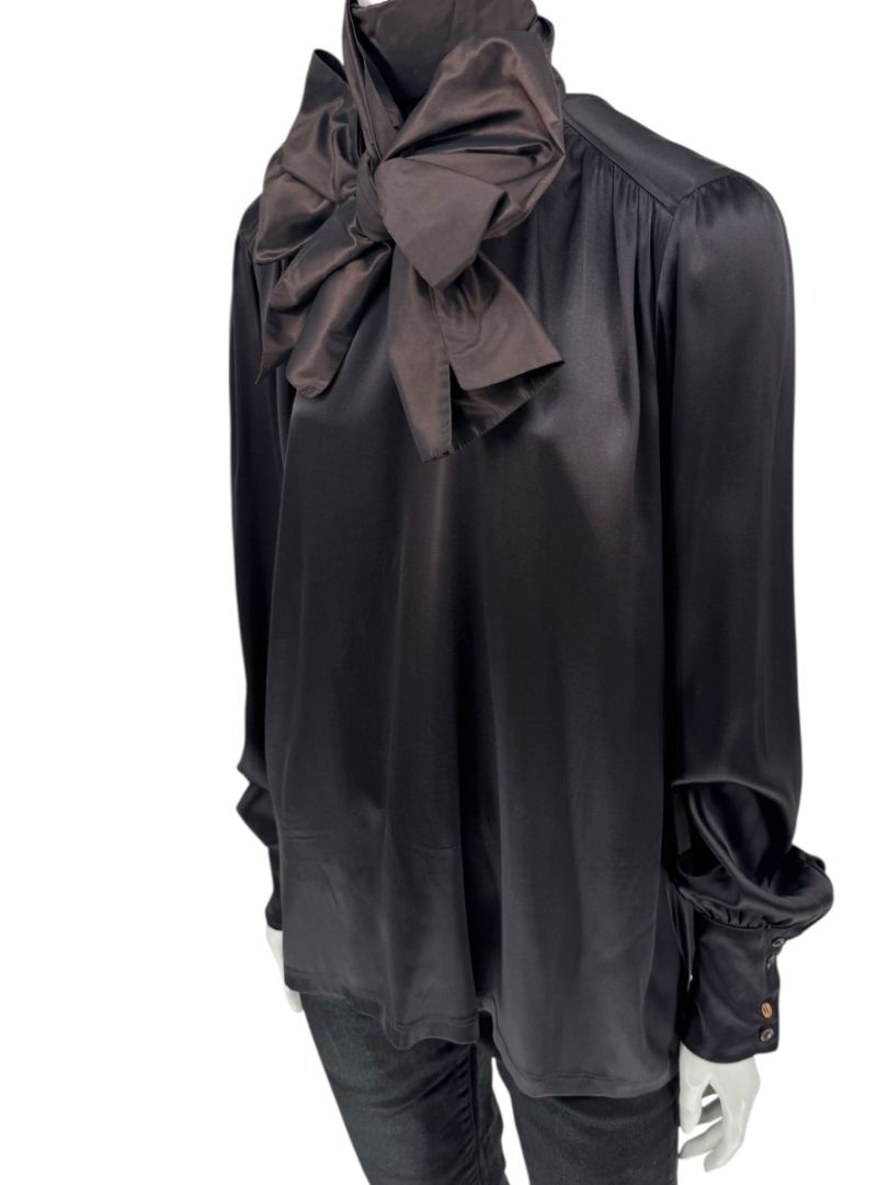 Etro Black Silk Bow-Neck Blouse – Size IT 46 (US 10)