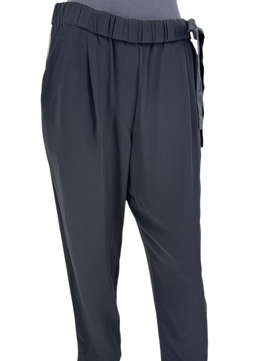 Brunello Cucinelli Black Viscose Drawstring Pants with Monili Trim – Size 8 (IT 44)