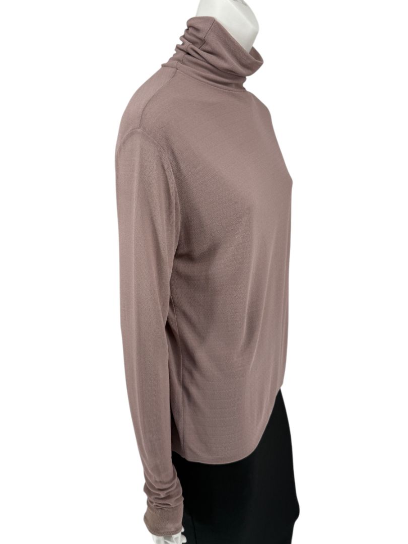 Zenobia Taupe Silk Turtleneck Blouse – Size XL