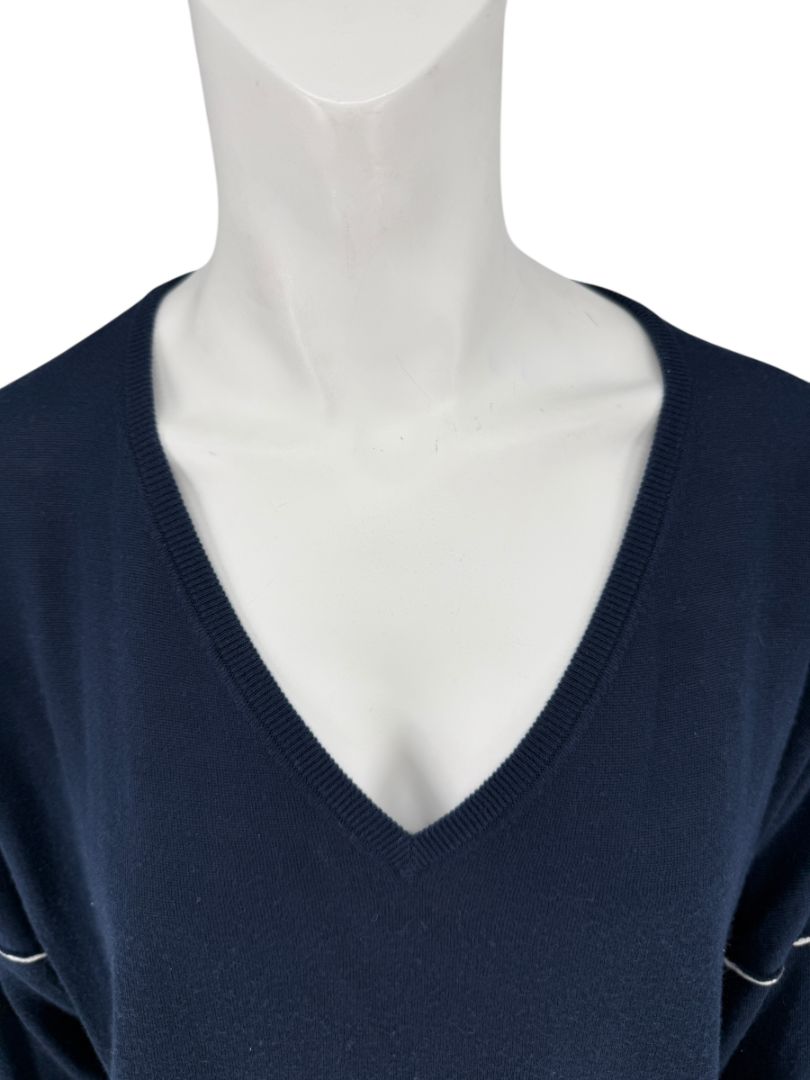 Kokun Navy Blue Bamboo Cashmere V-Neck Sweater – Size XL