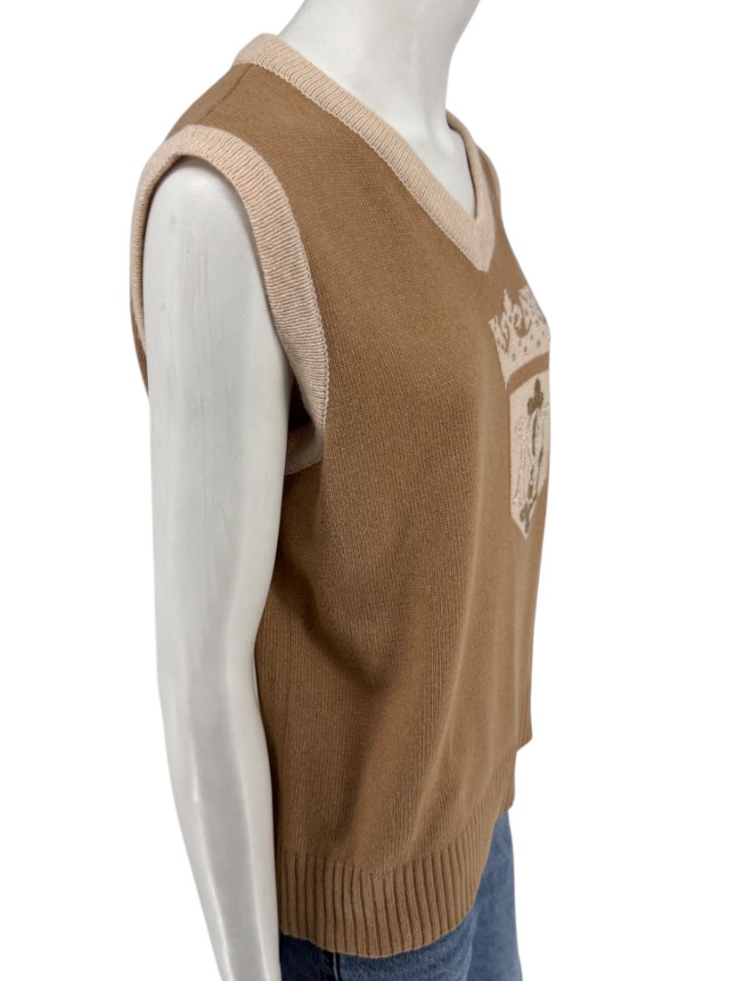 Misselle Les Copains Tan Embellished Crest Sweater Vest – Size L