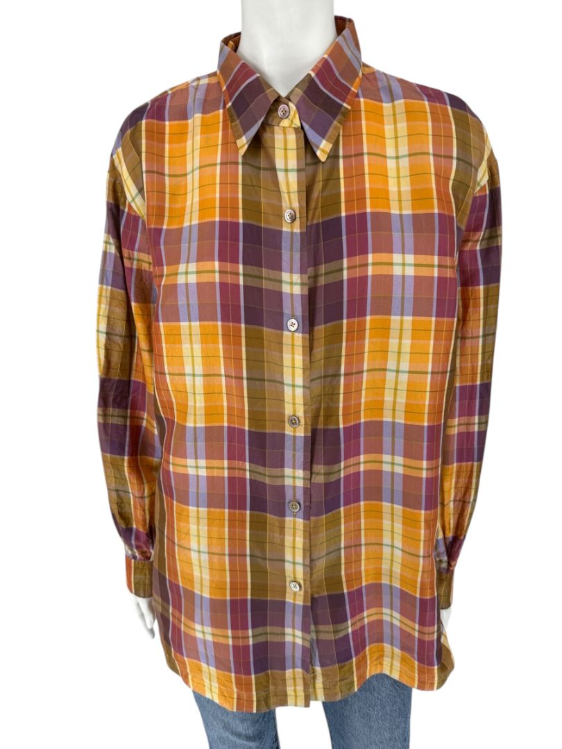Linda Allard for Ellen Tracy 100% Silk Plaid Button-Up Shirt – Size 14