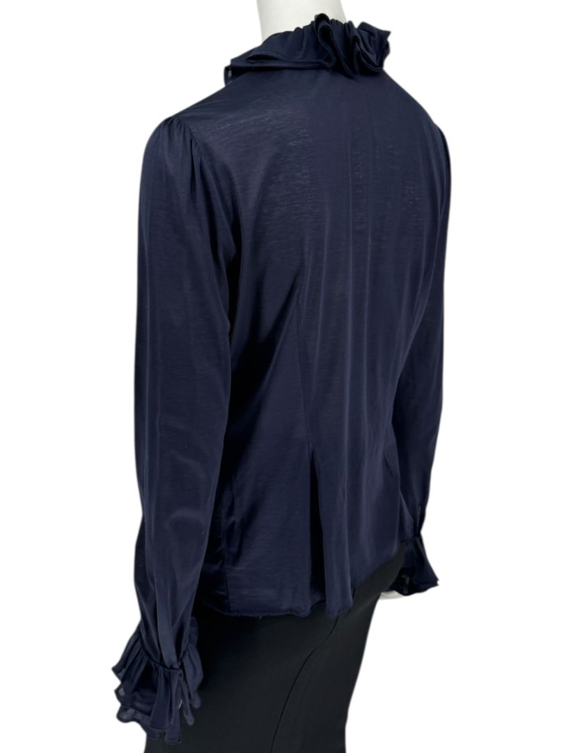 Ralph Lauren Collection Ruffled Cotton Blouse – Navy - Size L
