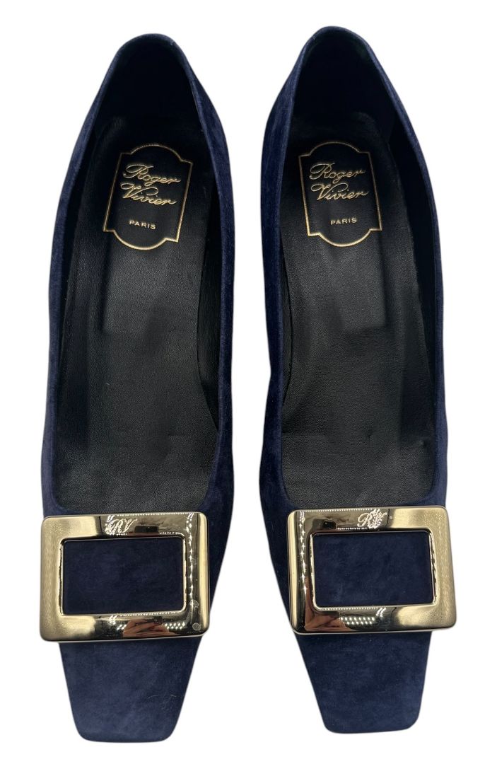 Roger Vivier “Belle Vivier” Navy Suede Buckle Pumps – Size 41 (Made in Italy)