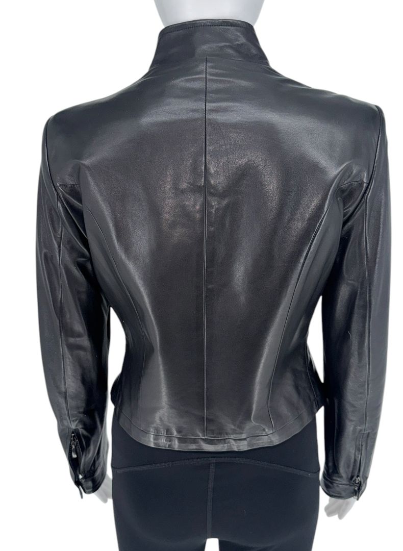 Giorgio Armani Black Lambskin Leather Floral Jacket – Size 40 (IT)