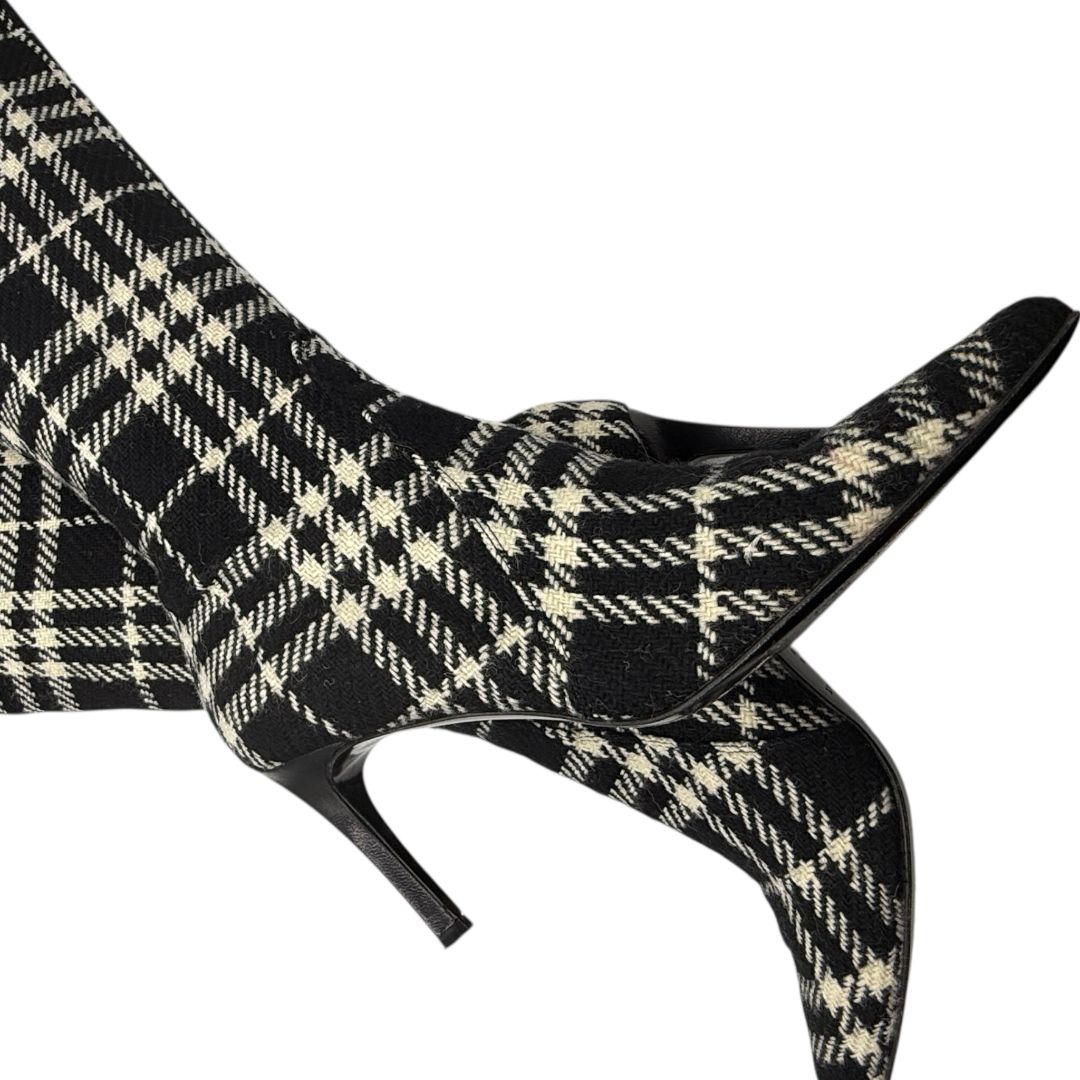 Burberry Plaid Wool Pointed Toe Knee-High Boots – Size 41.5
