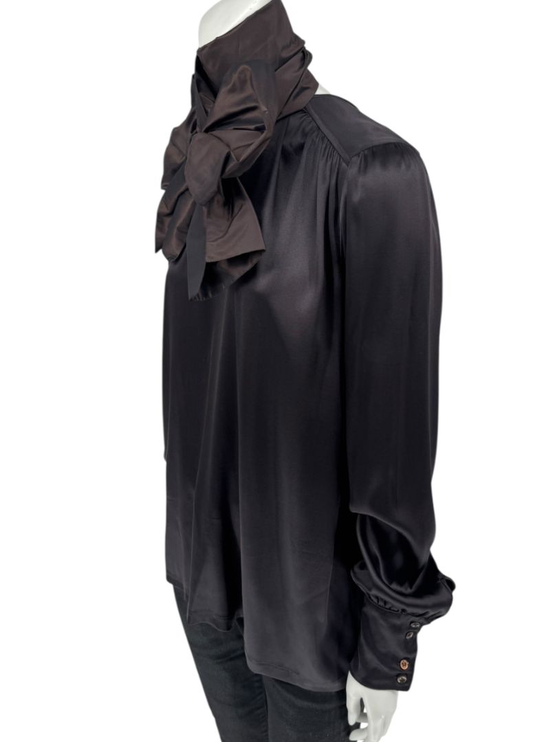 Etro Black Silk Bow-Neck Blouse – Size IT 46 (US 10)