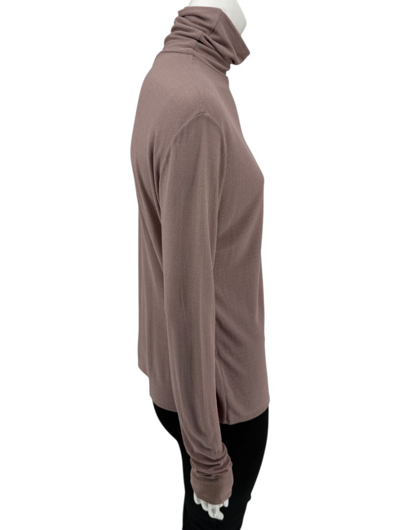 Zenobia Taupe Silk Turtleneck Blouse – Size XL