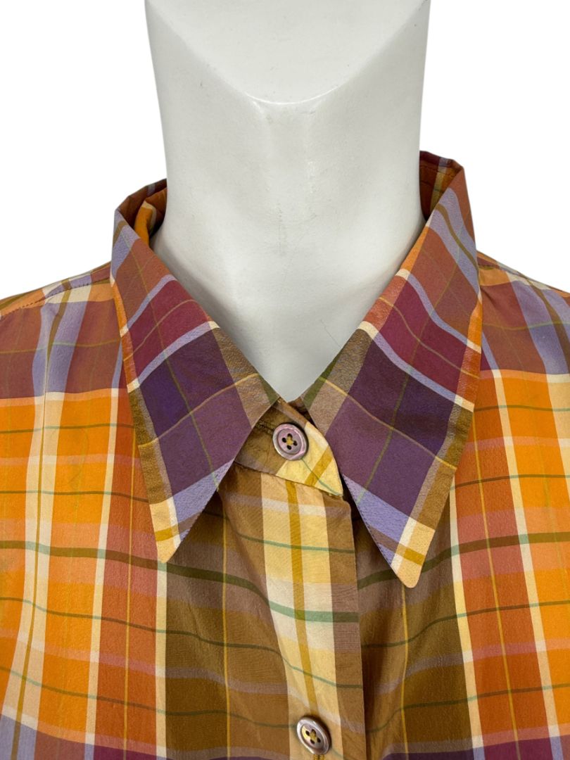 Linda Allard for Ellen Tracy 100% Silk Plaid Button-Up Shirt – Size 14