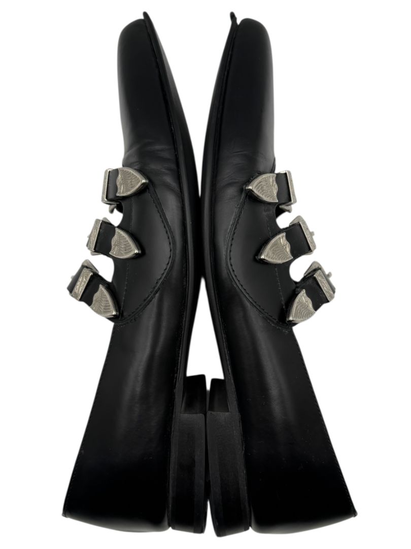 Comme des Garçons Black Triple-Buckle Leather Flats – Japanese Size 25