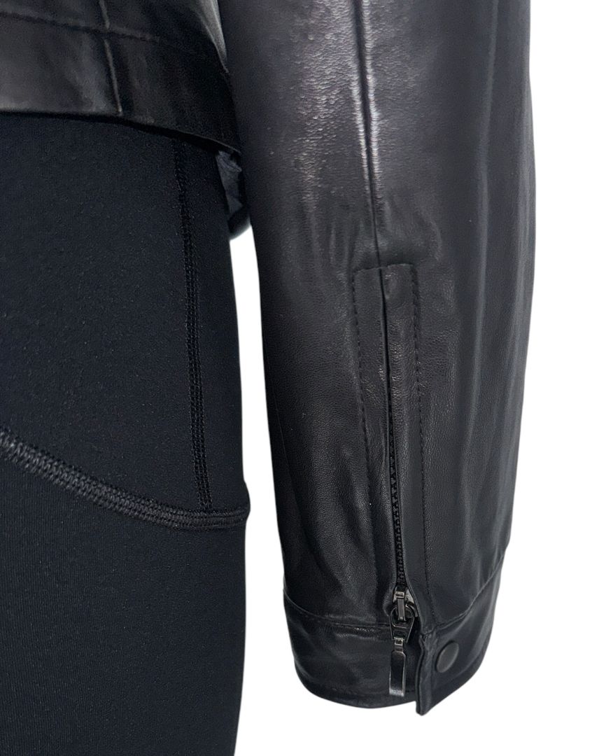 Giorgio Armani Black Lambskin Leather Floral Jacket – Size 40 (IT)