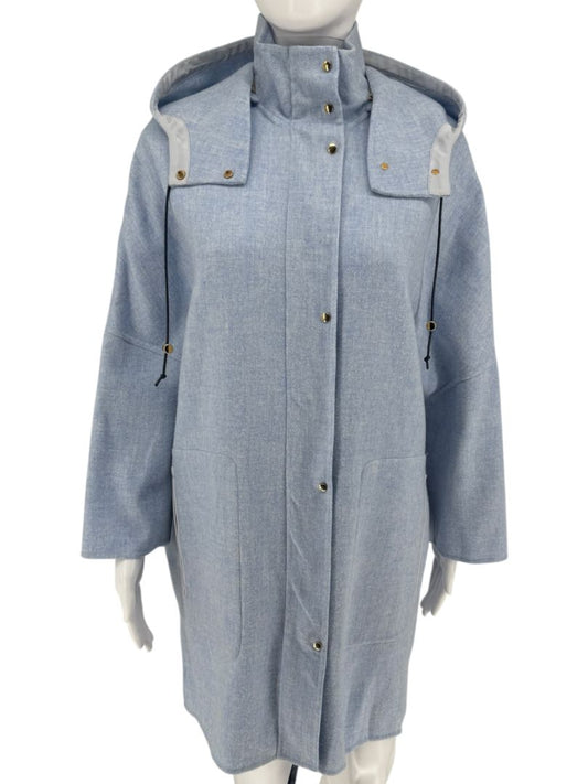 Agnona Light Blue Hooded Wool-Cashmere Coat - Size S