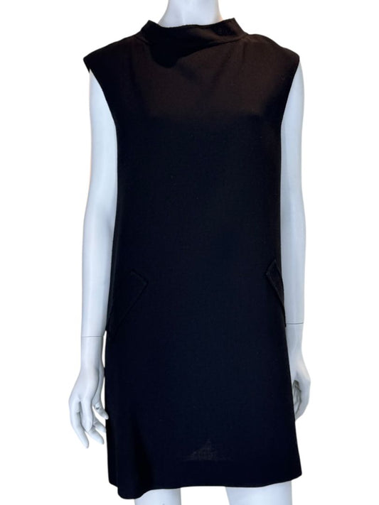 Pamella Roland Black Sleeveless Shift Dress with Back Bow Detail – Large