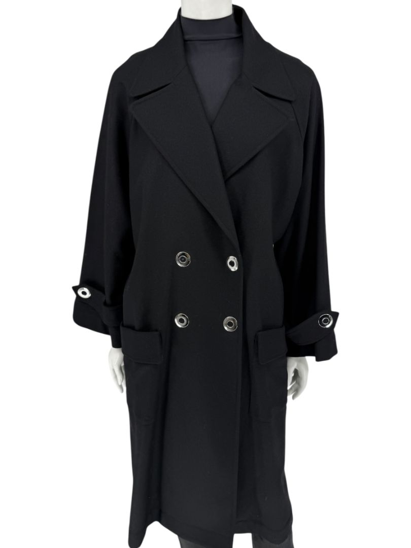 Pamella Roland Black Double-Breasted Grommet Detail Coat – Large