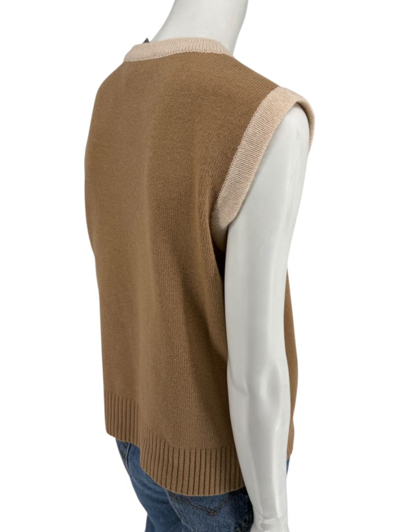 Misselle Les Copains Tan Embellished Crest Sweater Vest – Size L