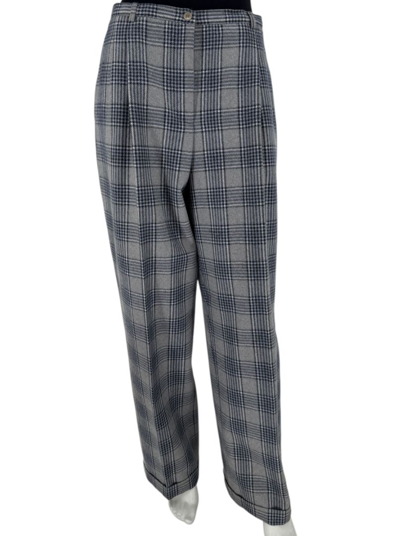 Oscar de la Renta Gray Plaid Wool Trousers – Size 14