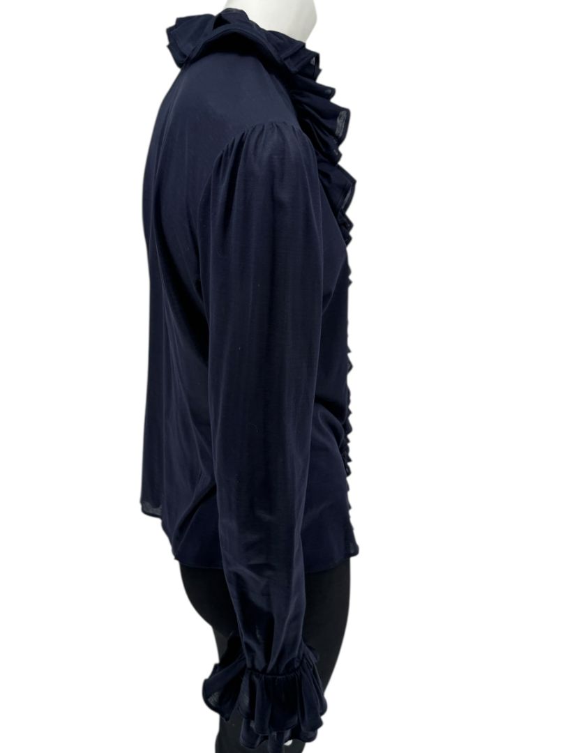 Ralph Lauren Collection Ruffled Cotton Blouse – Navy - Size L