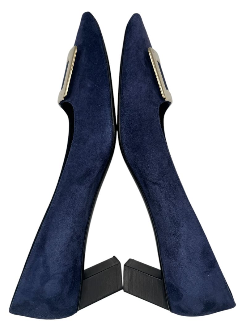 Roger Vivier “Belle Vivier” Navy Suede Buckle Pumps – Size 41 (Made in Italy)