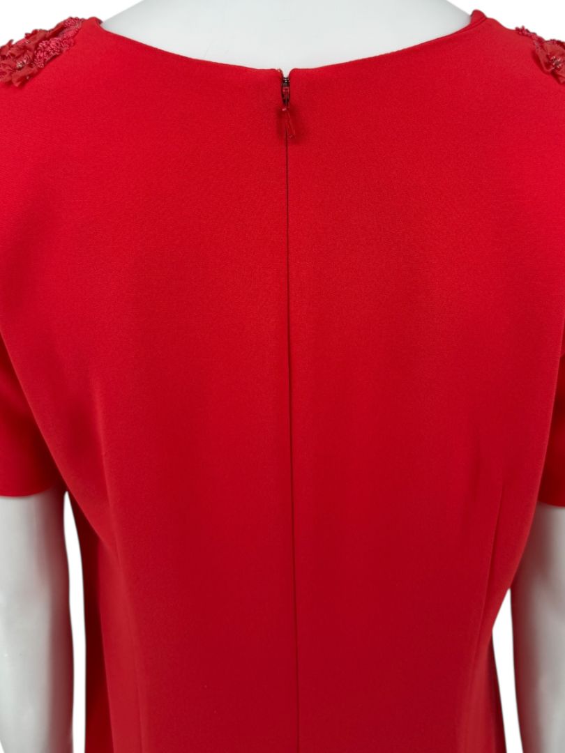 Pamella Roland Red Embellished V-Neck Shift Dress – Large