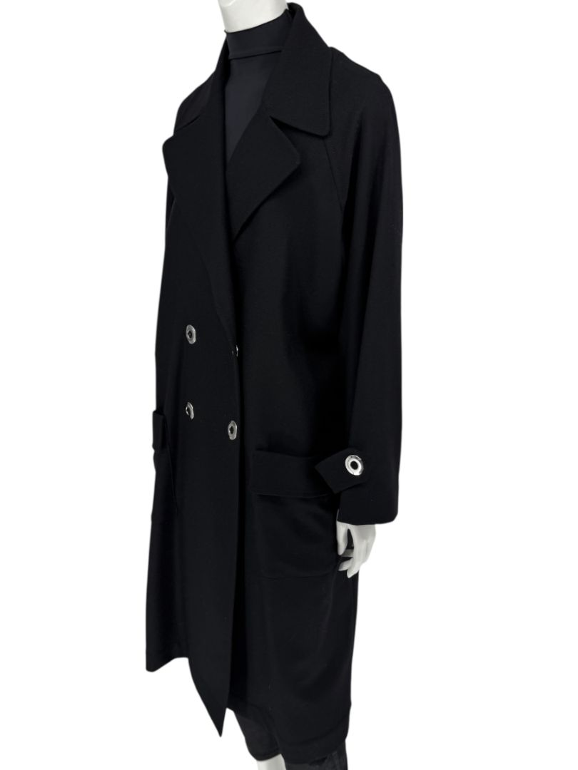 Pamella Roland Black Double-Breasted Grommet Detail Coat – Large