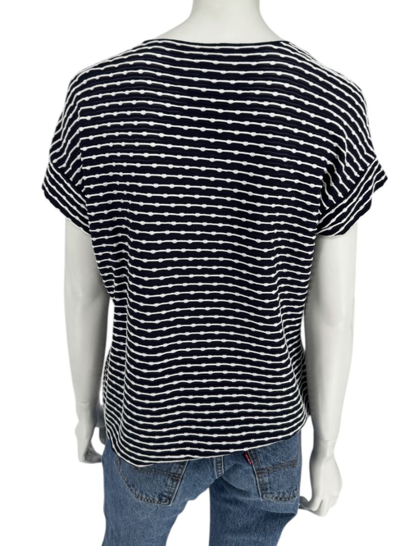 Armani Collezioni Made in Italy Navy & White Textured Stripe V-Neck Top – Size 12